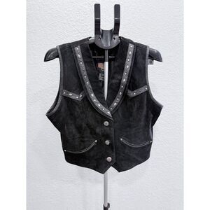 Cripple Creek Womens Western Cowgirl Cowboy Biker Black Suede Leather Vest XL